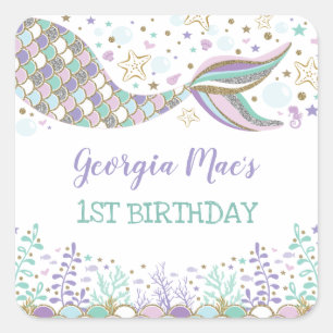 Under the Sea Mermaid Birthday Favor Beach Baby Square Sticker