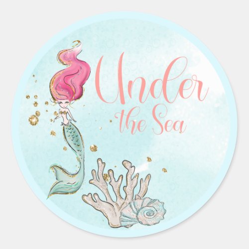 Under the Sea Mermaid Birthday Favor Classic Round Sticker