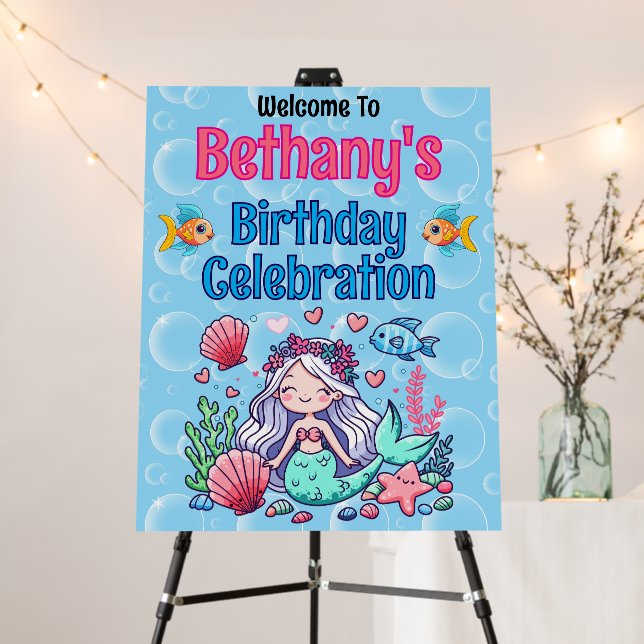 Under The Sea Mermaid Birthday Foam Board (In Situ (Stand))