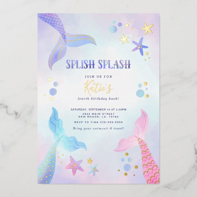 Under the Sea Mermaid Birthday Foil Invitation (Front)