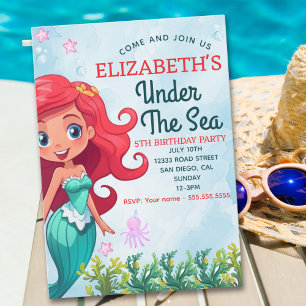 Under the sea Mermaid Birthday Girl Invitation