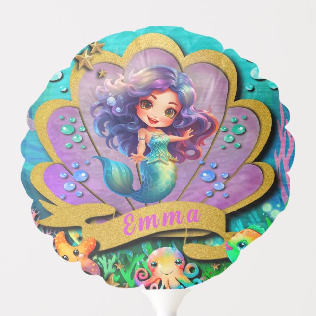 Under The Sea & Mermaid Birthday Girl Party Balloon (Front)