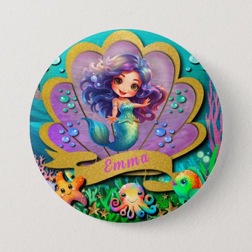 Under The Sea  Mermaid Birthday Girl Party Button