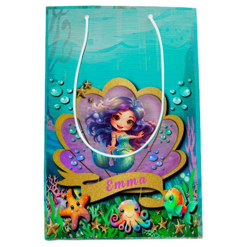 Under The Sea  Mermaid Birthday Girl Party Medium Gift Bag