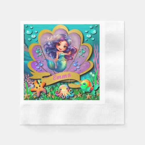 Under The Sea  Mermaid Birthday Girl Party Napkins