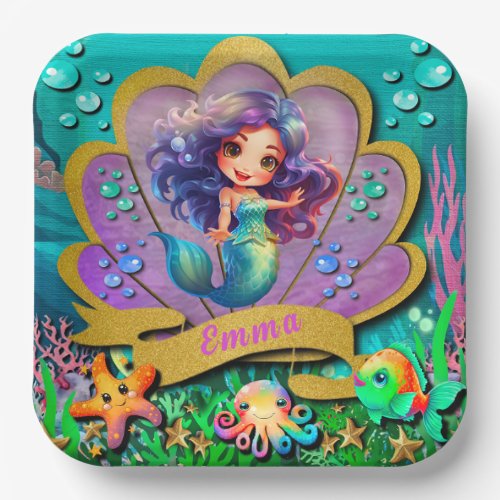 Under The Sea  Mermaid Birthday Girl Party Paper Plates