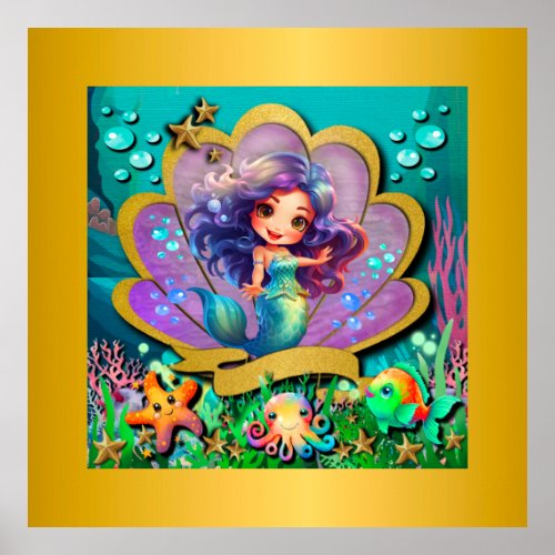 Under The Sea  Mermaid Birthday Girl Party Poster