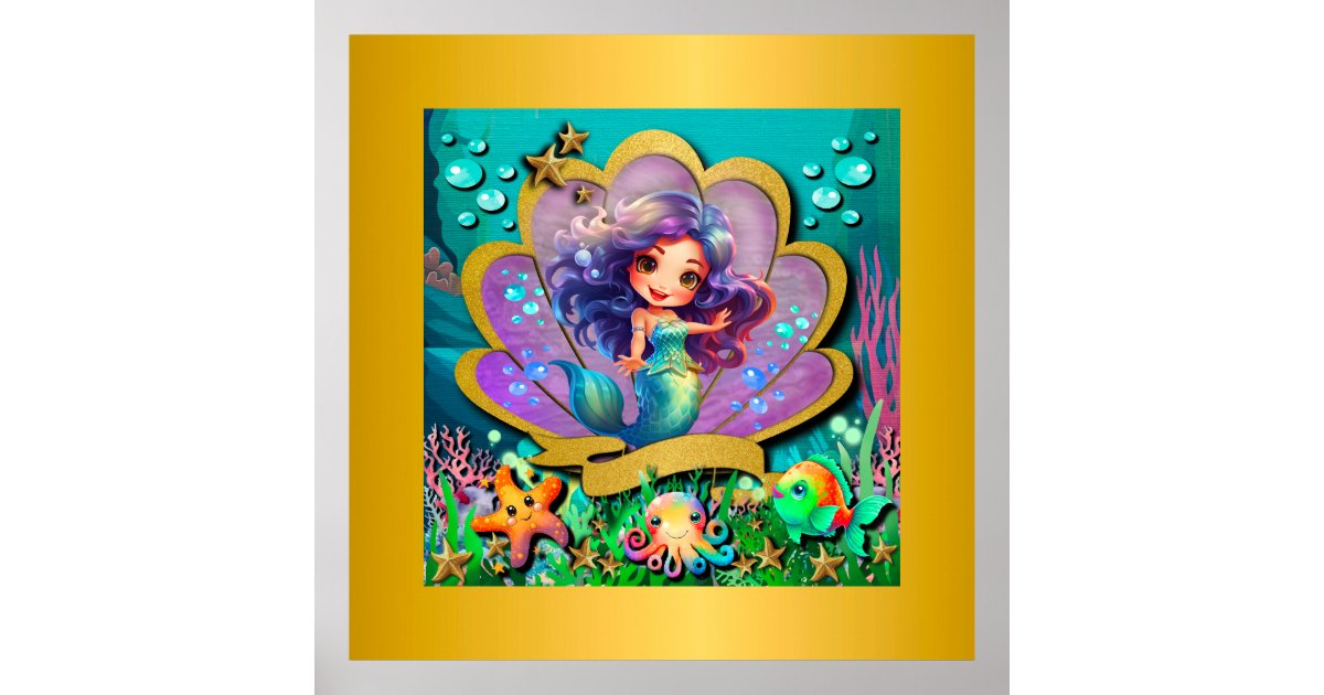 Under The Sea & Mermaid Birthday Girl Party Poster | Zazzle