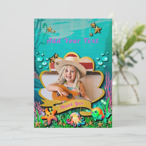 Under The Sea  Mermaid Birthday Girl Party Thank You Card