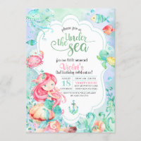 Under The Sea Mermaid Birthday Invitation