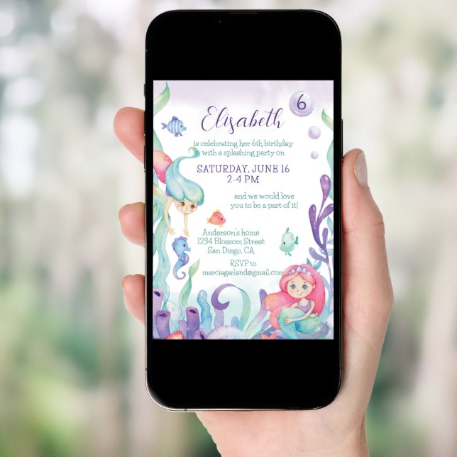 Under the Sea Mermaid Birthday Invitation (Front Digital)