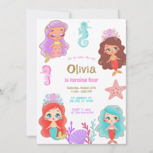Under the Sea Mermaid Birthday  Invitation