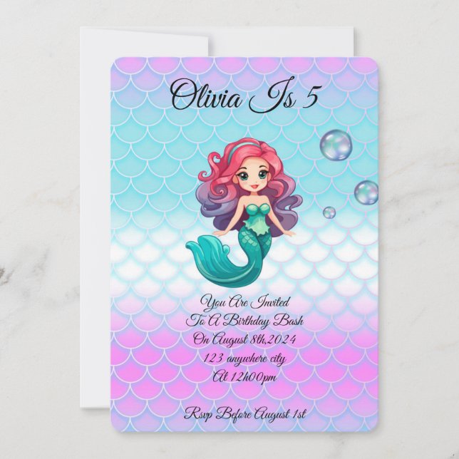 UNDER THE SEA MERMAID BIRTHDAY INVITATION (Front)