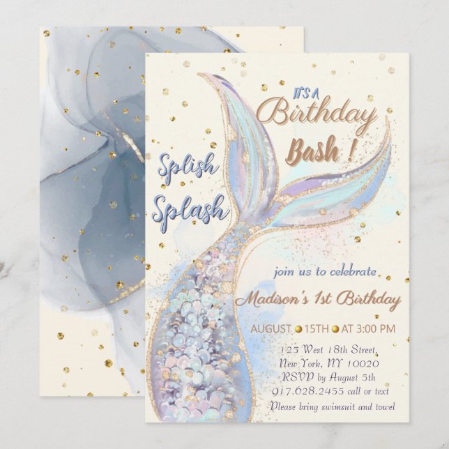 Under The Sea Mermaid birthday  Invitation (Front/Back)