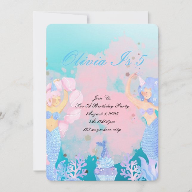 under the sea mermaid birthday invitation (Front)