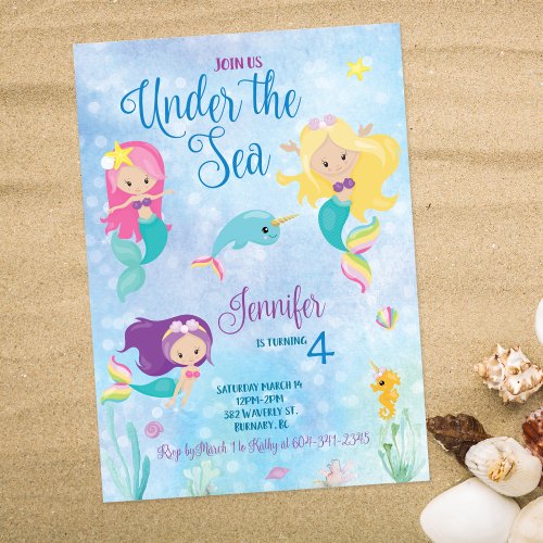 Under the Sea Mermaid Birthday Invitation