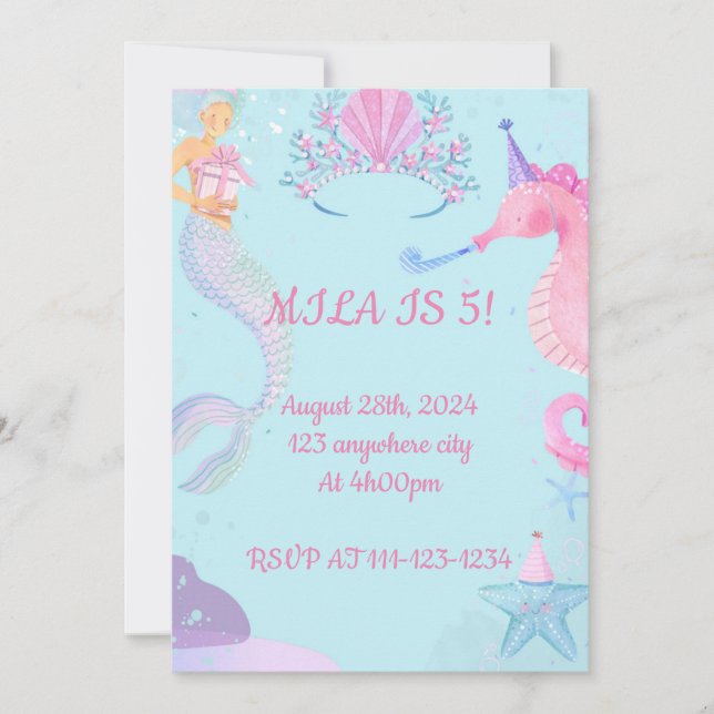 UNDER THE SEA MERMAID BIRTHDAY INVITATION (Front)