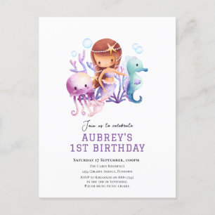 Under the sea Mermaid birthday invitation Postcard