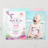 Under the Sea Mermaid Birthday Invitation Purple