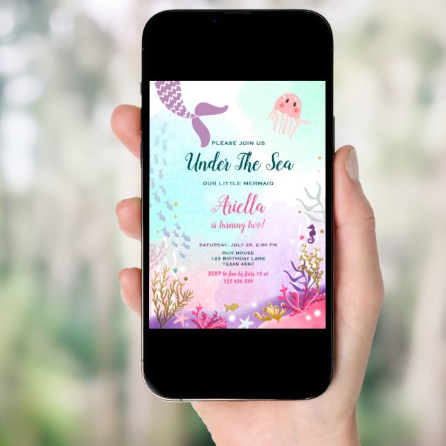 Under the Sea Mermaid Birthday Invitation Purple (Front Digital)