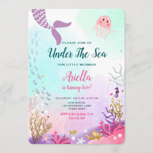 Under the Sea Mermaid Birthday Invitation Purple