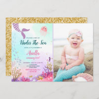 Under the Sea Mermaid Birthday Invitation Purple