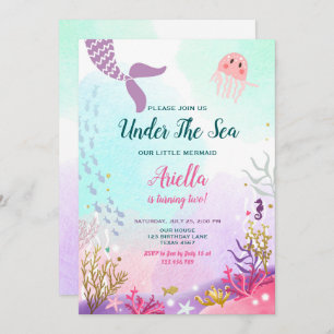 Under the Sea Mermaid Birthday Invitation Purple