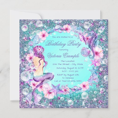 Under the Sea Mermaid Birthday Invitations