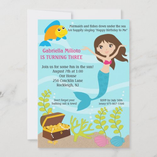 Under The Sea Mermaid Birthday Invite