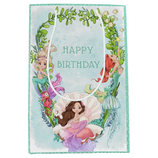 Under the Sea Mermaid Birthday  Medium Gift Bag (Front)