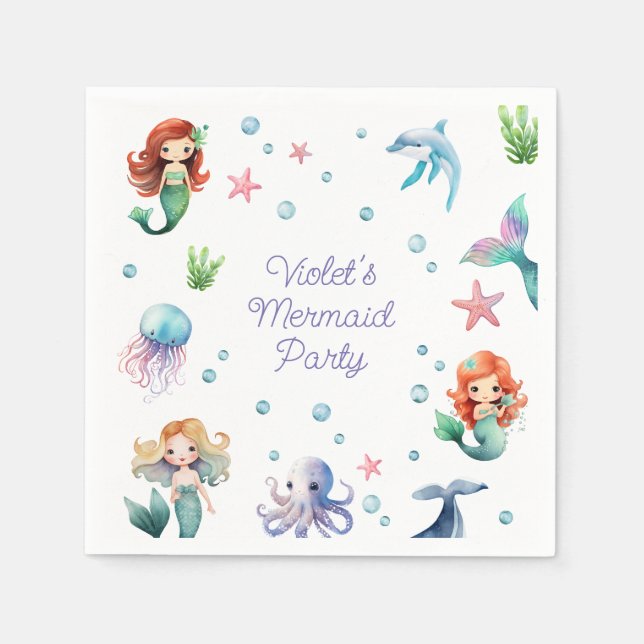 Under the Sea Mermaid Birthday Napkins (Front)