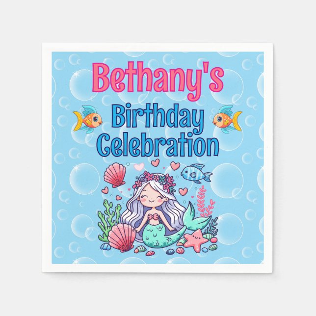 Under The Sea Mermaid Birthday Napkins (Front)