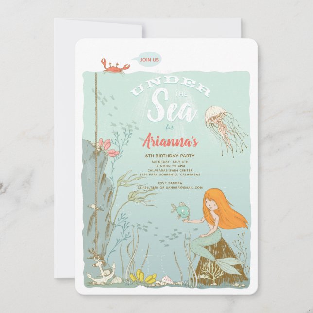 Under the Sea Mermaid Birthday Party Invitation (Front)