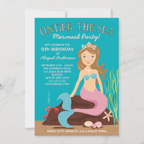 Under the Sea Mermaid Birthday Party Invitation