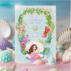 Under the Sea Mermaid Birthday Party Invitation