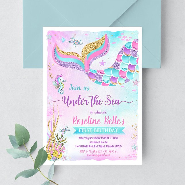 Under the Sea Mermaid Birthday Party Invitation (Creator Uploaded)