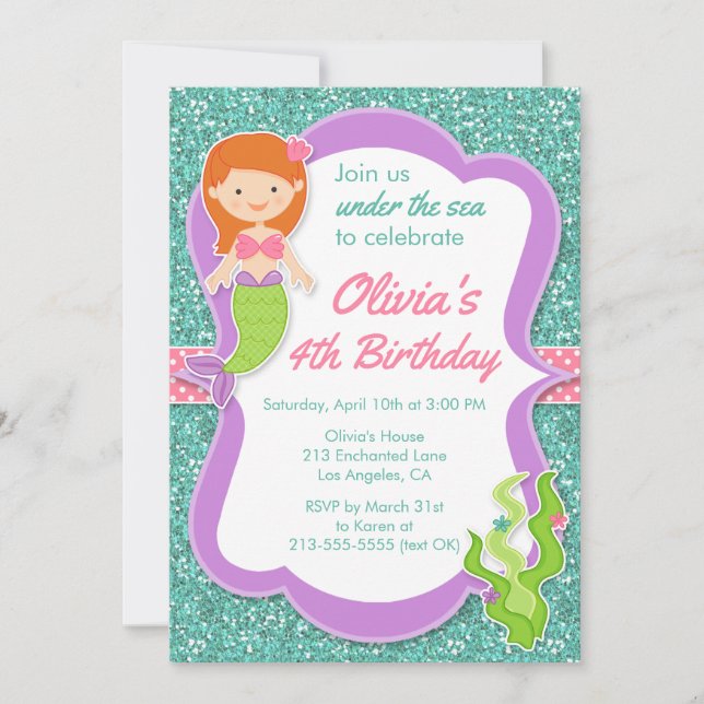 Under the Sea Mermaid Birthday Party Invitation (Front)
