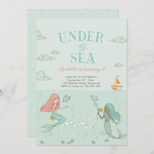 Under the Sea Mermaid Birthday party Invitation