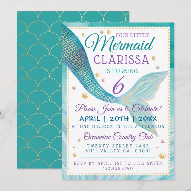 Under The Sea Mermaid Birthday Party Invitation (Front/Back)