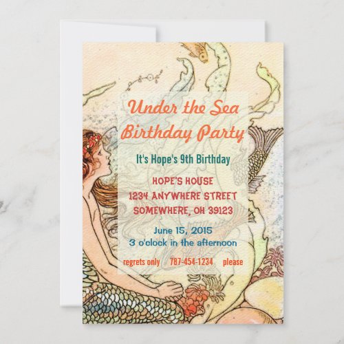Under the Sea Mermaid Birthday Party Invitation