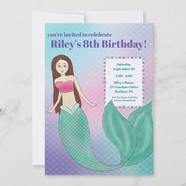 Under-the-Sea Mermaid Birthday Party Invitation (Front)