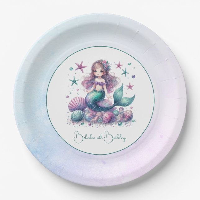 Under the Sea Mermaid Birthday Party Paper Plates (Front)