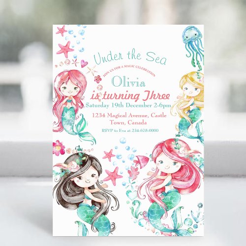 Under the Sea Mermaid Birthday Party Printable Invitation