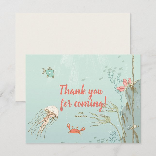 Under the Sea Mermaid Birthday Party Thank you Card (Front/Back)