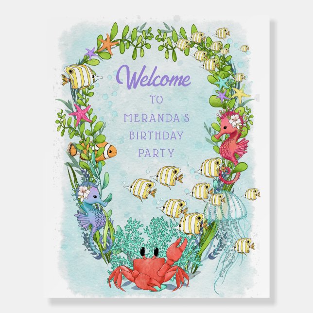 Under the Sea Mermaid Birthday Party Welcome Sign (Front)