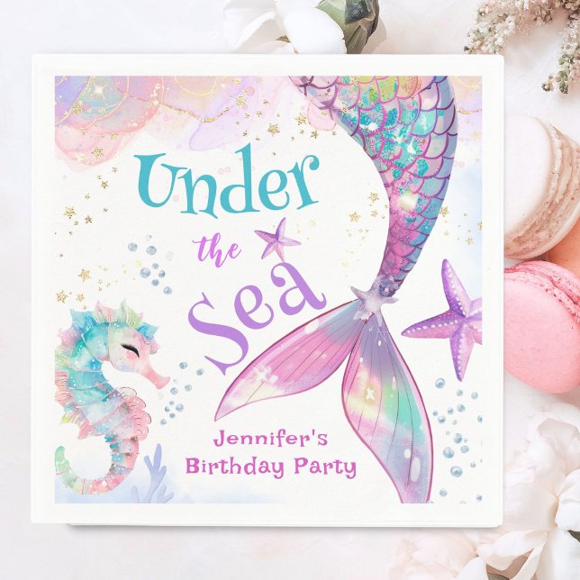 Under The Sea Mermaid Birthday Pink Purple Napkins (Creator Uploaded)