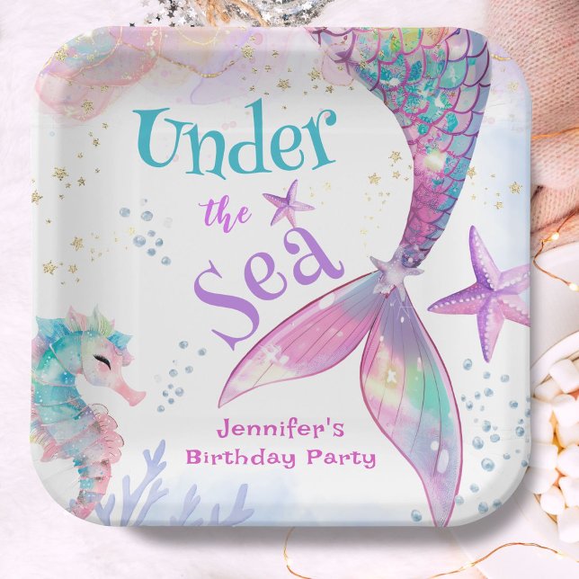 Under The Sea Mermaid Birthday Pink Purple Paper Plates (Creator Uploaded)
