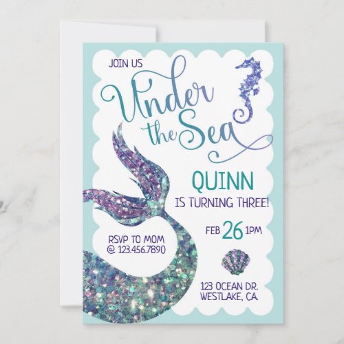 Under the Sea Mermaid Birthday Splish Splash Invitation