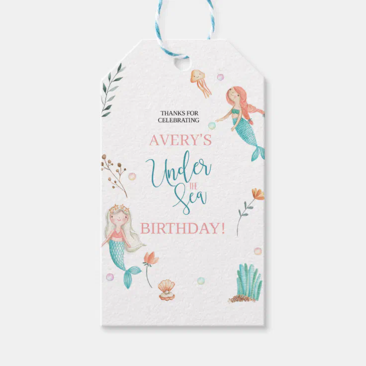 UNDER THE SEA, MERMAID BIRTHDAY,WATERCOLOR MERMAID GIFT TAGS | Zazzle