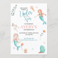 UNDER THE SEA, MERMAID BIRTHDAY,WATERCOLOR MERMAID INVITATION